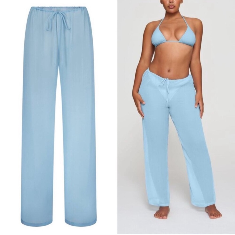 SKIMS Crinkle 100% Silk Chiffon Cover Up Pants Semi-Sheer
